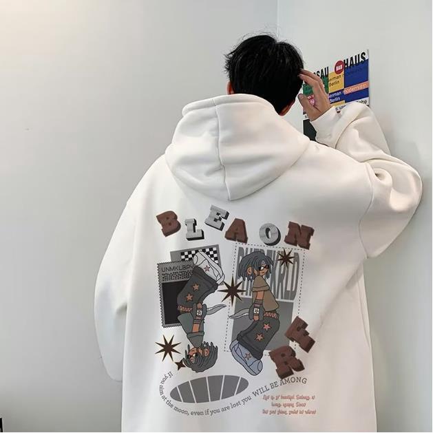 Áo Khoác Hoodie Thể Thao Dày Dặn Dáng Rộng In Chữ Hoạt Hình 3 Màu Tùy Chọn Size M-8XL Thời Trang Cho Nam