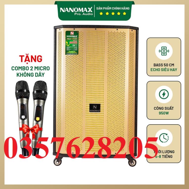 Loa Kéo Karaoke Nanomax Bluetooth SK-1801 Bass 50 Tặng 2 Mic Đọc Được Usb Thẻ Nhớ Công Suất 950w Có Bánh Xe Cao cấp