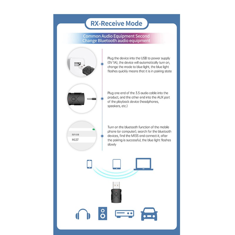 Usb bluetooth 5.2 Nhận Tín Hiệu Âm Thanh aux Giắc Cắm 3.5mm Cho tv / Xe Hơi / pc / Qiufjhpoo