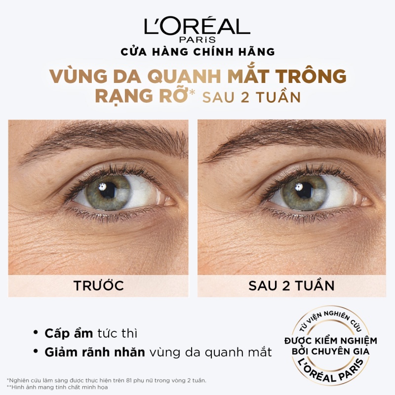 Bộ 2 serum cấp ẩm căng mướt da cho mắt và mặt Hyaluronic Acid L'Oreal Paris