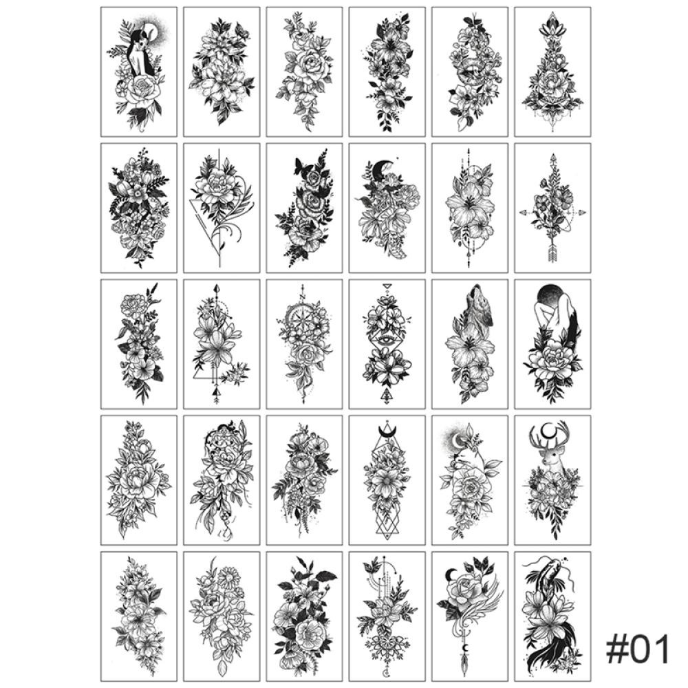 Set 30 Hình Xăm Dán Họa Tiết Hoa Vẽ Tay Lâu Trôi Dành Cho Nữ G9P9