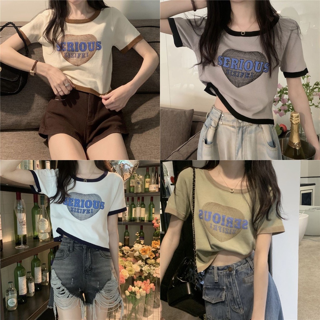 Áo Thun Tay Ngắn Màu Sắc Tương Phản Thời Trang Mùa Hè Cho Nữ