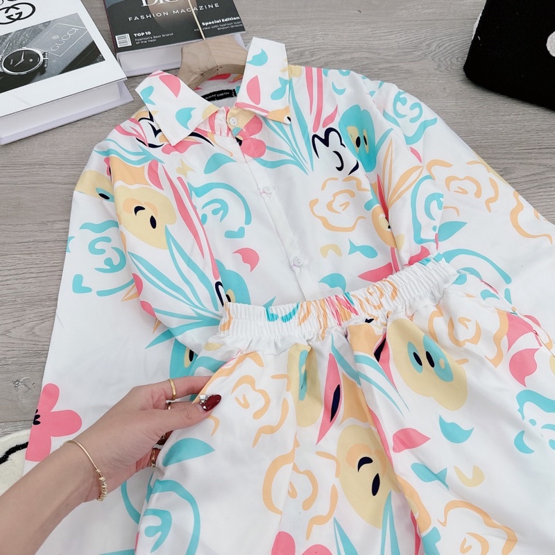 [ 𝐅𝐑𝐄𝐄 𝐒𝐇𝐈𝐏 ] Set sơ mi hoa mix quần sooc hot hit Vải thô lụa mềm đẹp. Form to đẹp, may kĩ cẩn thận