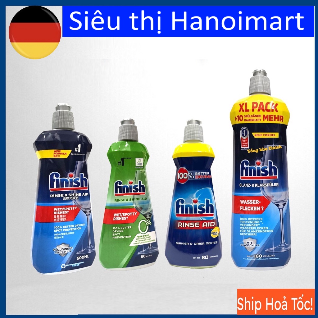 Nước làm bóng bát finish 750ml dùng cho máy rửa bát, 800ml dung dịch làm bóng finish, 500ml dầu làm bóng finish chén ly