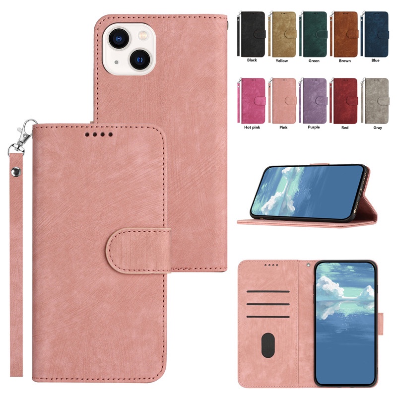 Bao Da Điện Thoại Nắp Lật Màu Trơn Kiêm Ví Khóa Bấm Thời Trang Cho IPhone6 IPhone7 IPhone8 Plus
