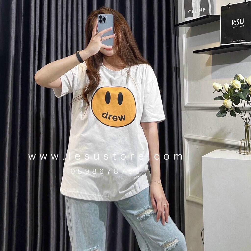 Áo thun nữ, áo phông Drew mặt cười tay ngắn form rộng dáng suông dài thời trang nữ Hàn Quốc hot