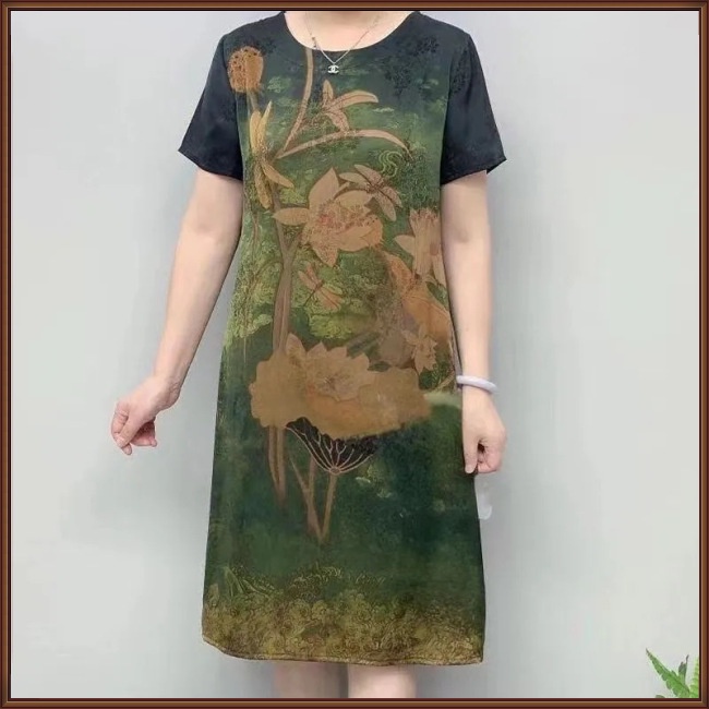 Đầm Chữ A Tay Ngắn Cổ Tròn Dáng Rộng In Họa Tiết Kiểu Retro Thời Trang Mùa Hè Cho Bạn Gái