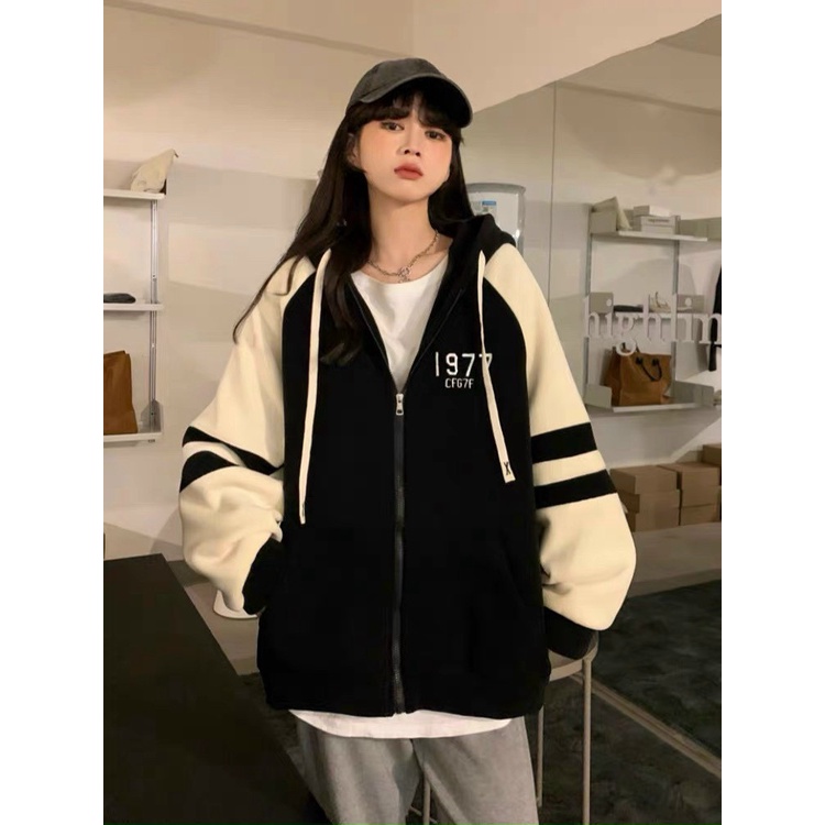 BỐN MÙA NĂNG ĐỘNG- ÁO KHOÁC NỈ NỮ DÂY KÉO ZIP CÓ NÓN PHỐI 2 VIỀN TAY SIÊU SÀNH ĐIỆU 1977CF VLTN SHOP