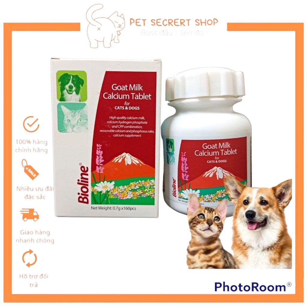 Viên Canxi cho chó mèo Bioline vị sữa dê