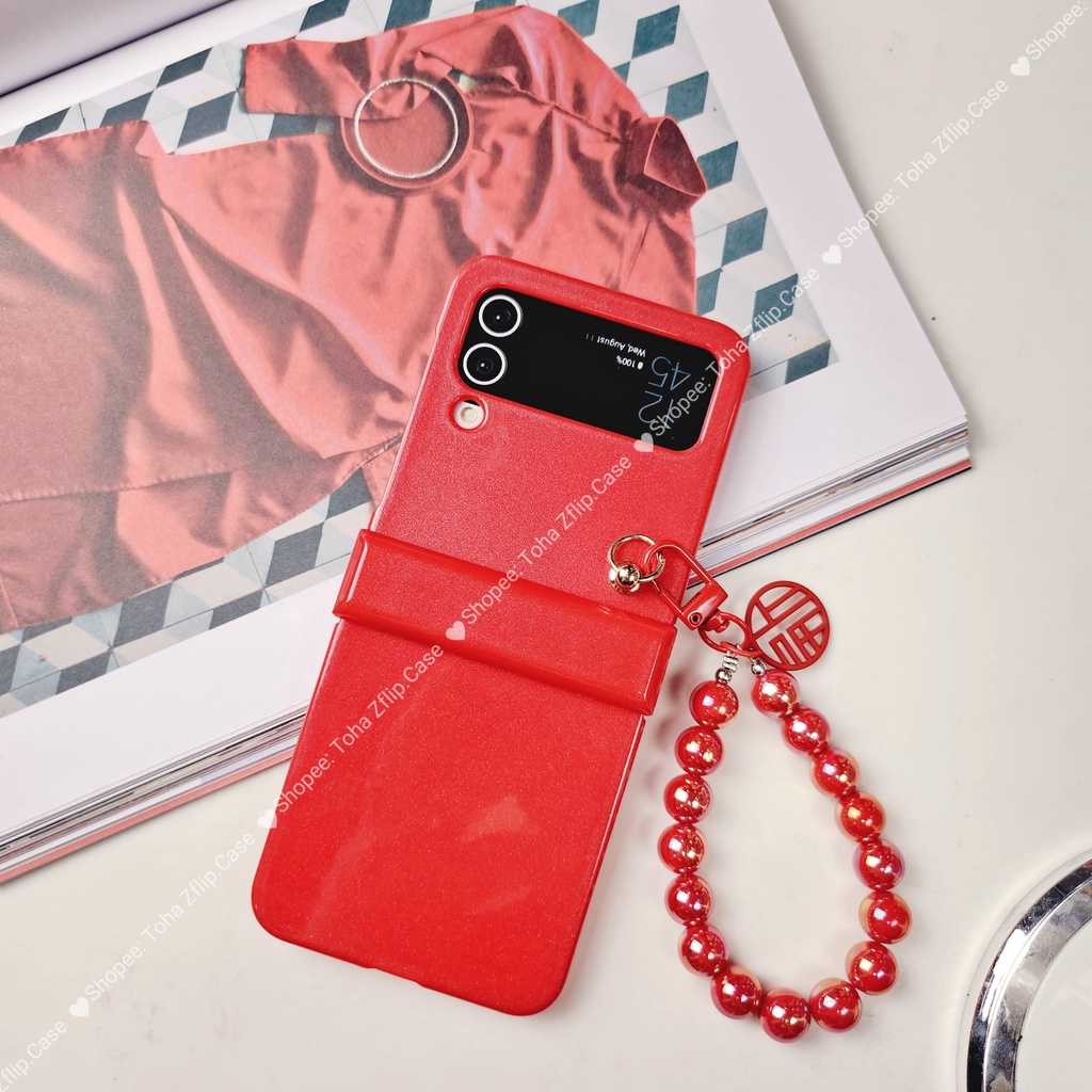 [SẴN] Ốp full Samsung Z Flip 3 Z Flip 4 đỏ nhũ lộc tài may mắn dây xách có bản lề viền gập ZFlip3 ZFlip4 Z Flip3 Z Flip4