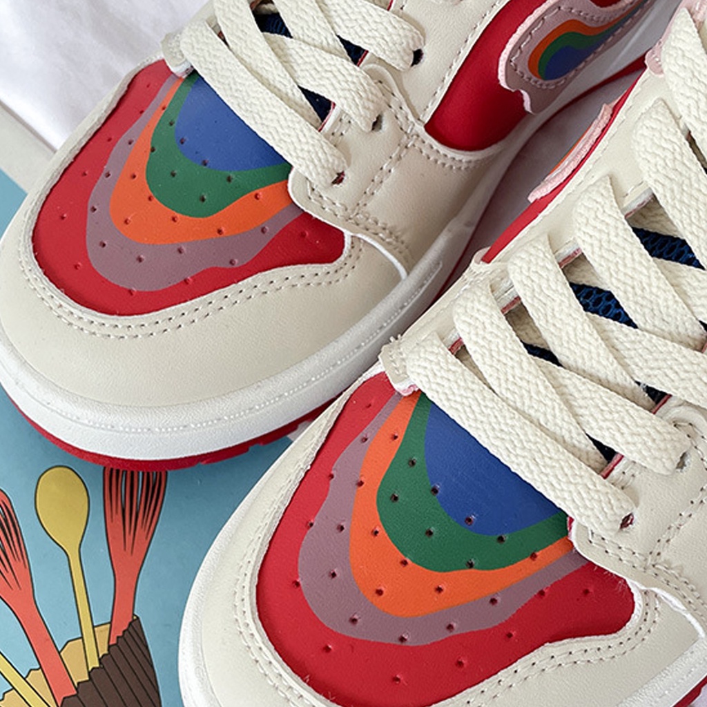 ❤ Giày thể thao sneaker nữ đế độn chất da thiết kế Thoáng Khí Đế Cao Su Buộc Dây [PunkyRabbit]
