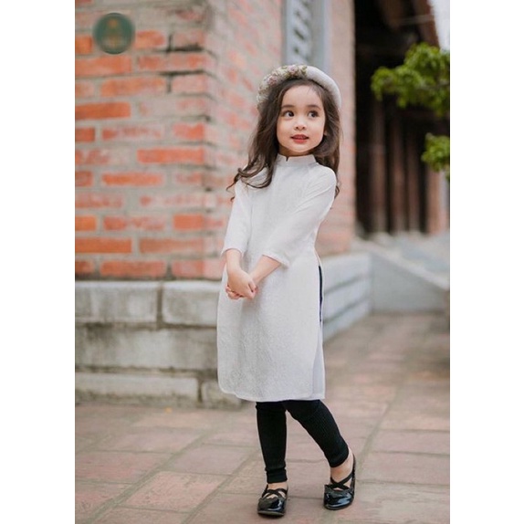 Áo cách tân gấm hoa nhí 2 lớp dành cho bé gái