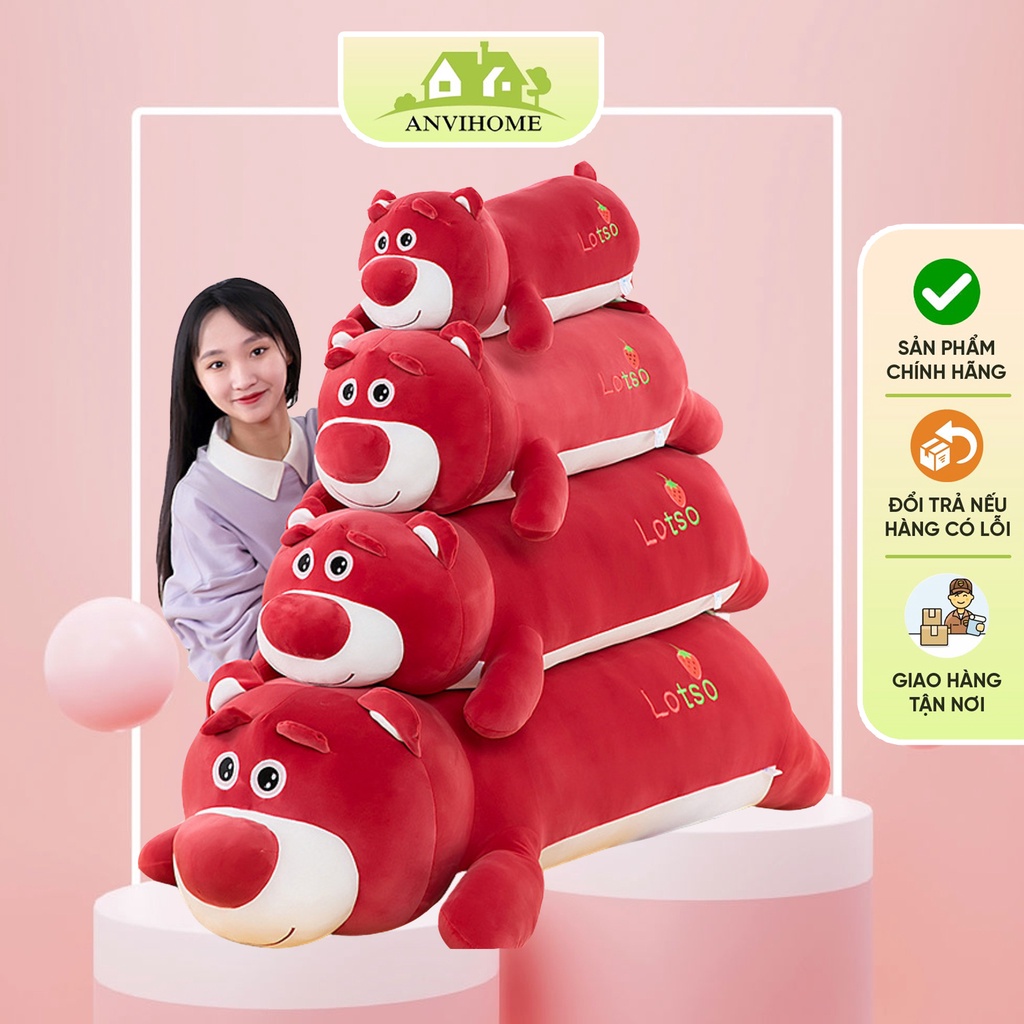 Gấu bông Lotso Huggin - Lotso Toy Story màu đỏ các size siêu xinh ANVIHOME - Gối Ôm Gấu Bông Lotso (không chăn/mền)