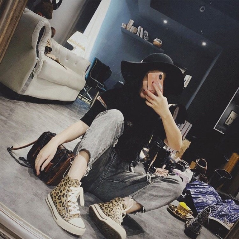 Giày thể thao Ulzzang conv.rse hoạ tiết da beo báo đốm phong cách Mai Music,Sneaker thể thao nữ