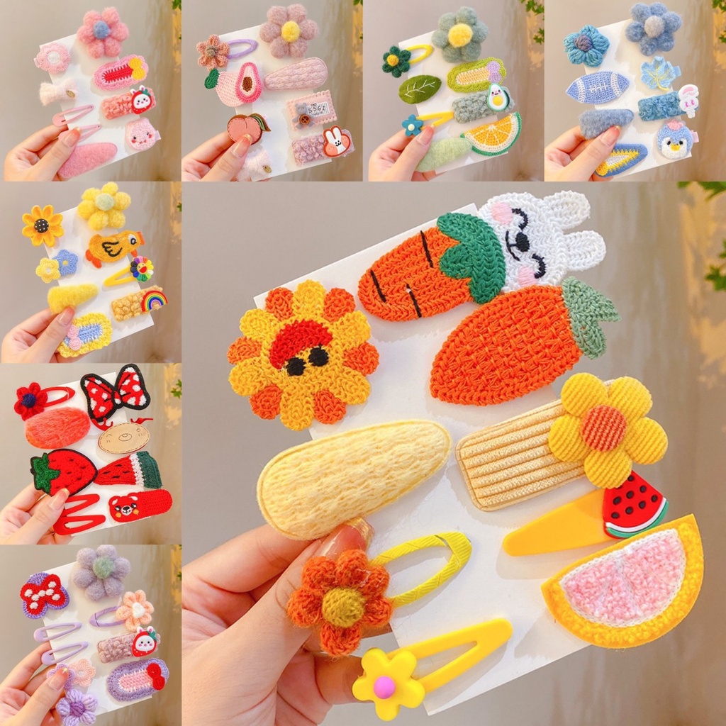 Set Kẹp Tóc 8 Chi Tiết Hình Hoạt Hình Nhồi Bông Phong Cách Hàn Quốc Đáng Yêu Dành Cho Trẻ