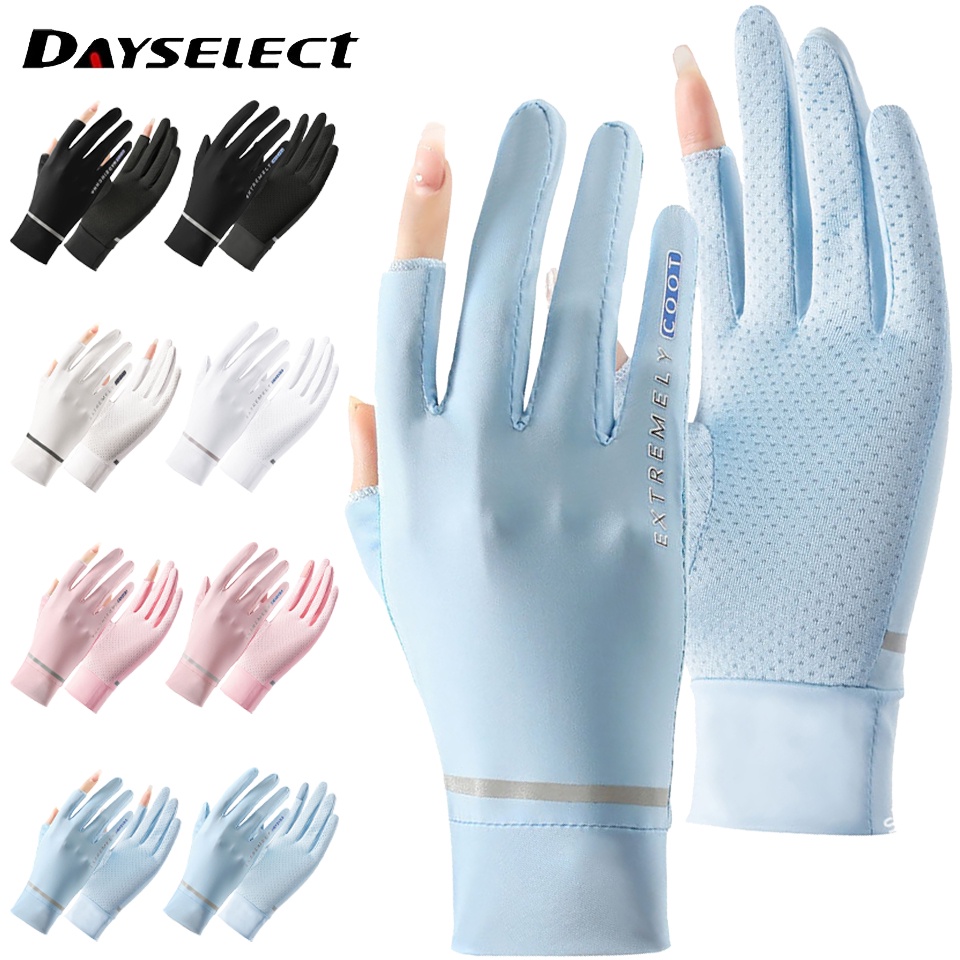 Găng tay chống nắng DAYSELECT bằng lụa lạnh thoáng khí bảo vệ toàn diện chạm màn hình cảm ứng cho nữ