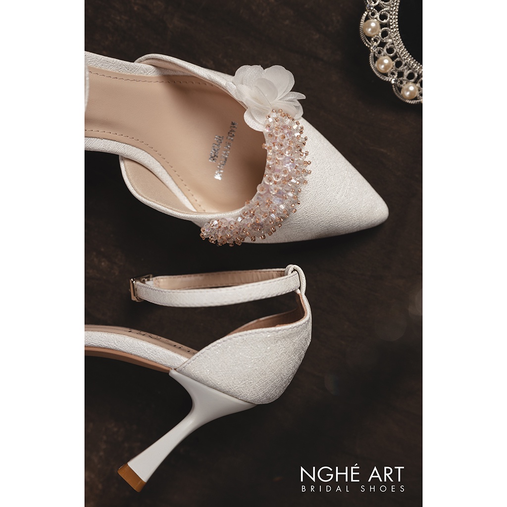 Giày cưới Nghé Art nhũ xước đính hoa pha lê 339NHU