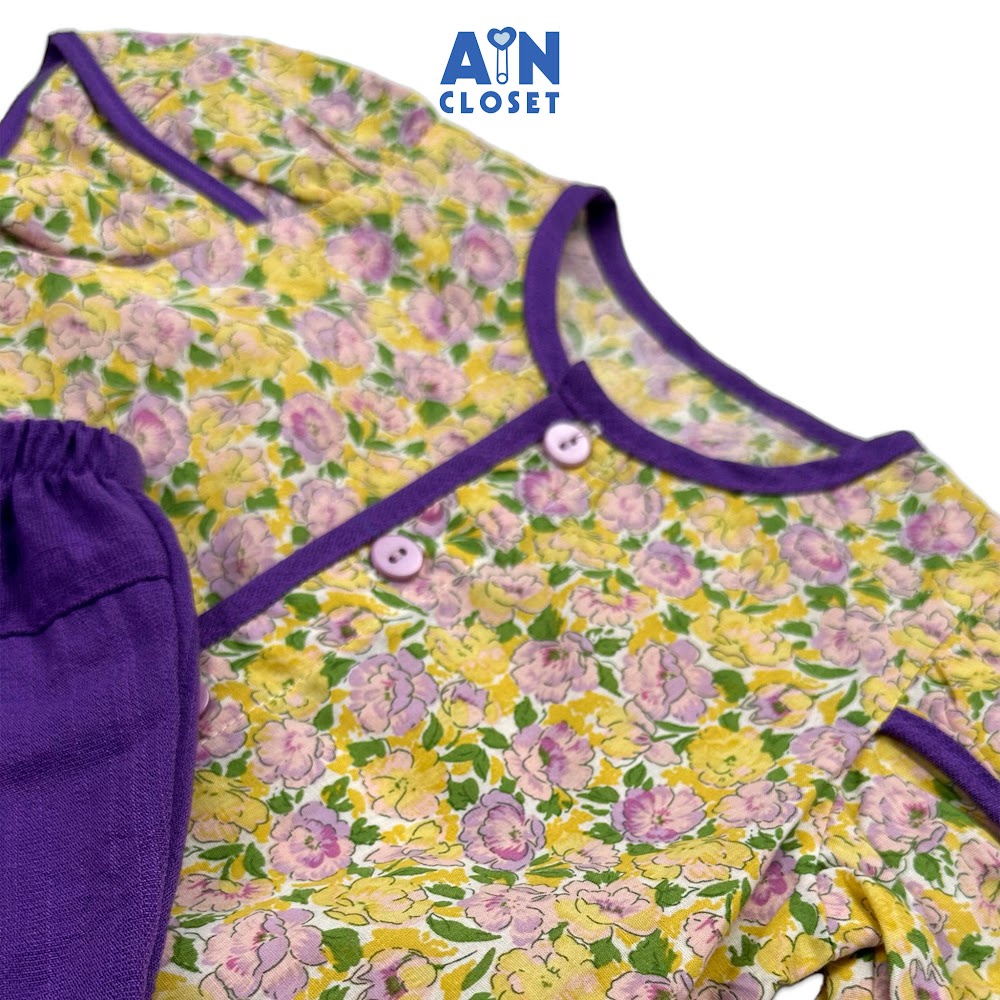 Bộ quần áo lửng bé gái họa tiết Hoa Hồng Leo tím cotton - AICDBGI8APR9 - AIN Closet