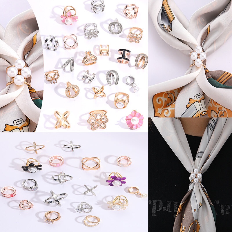 Nút Khăn Quàng Cổ Đính Ngọc Trai Và Đá Đa Năng Chống Trượt Thời Trang Cho Nữ