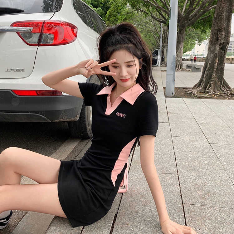 COZOK Đầm Ngắn Tay Cổ Bẻ Thời Trang Dành Cho Nữ