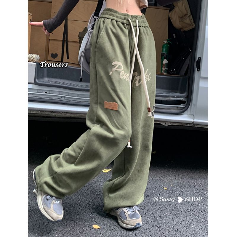 QADCOL Quần ống rộng Lưng Cao Dây Rút Phong Cách Đường Phố Mỹ Cổ Điển Thời Trang Mùa Thu Hàng Mới Dành Cho Bạn Nữ