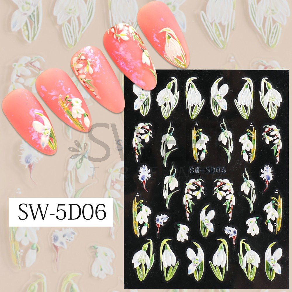 Miếng Dán Trang Trí Móng Tay 5D Họa Tiết Ren Màu Trắng Đen Sang Trọng