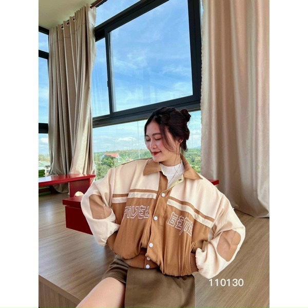 Áo Khoát Da Lộn, Áo Kiểu Croptop Phối Màu Thiết Kế Cổ Bẻ Siêu Xinh