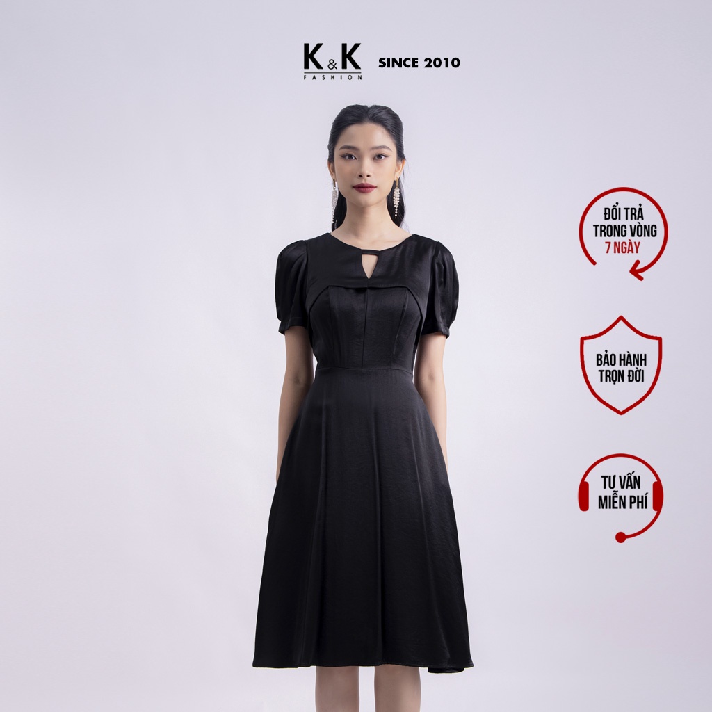 Đầm Đen Cổ Xòe Cổ Cut Out K&K Fashion KK120-12 Chất Liệu Lụa Satin