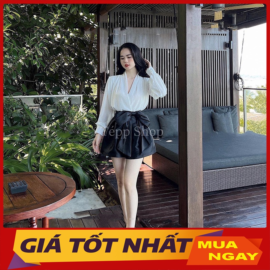 Set Đồ Nữ Áo Sơ Mi Cổ Tim Mix Quần Short Nơ Chất Tacta SB3089 - Yamy888