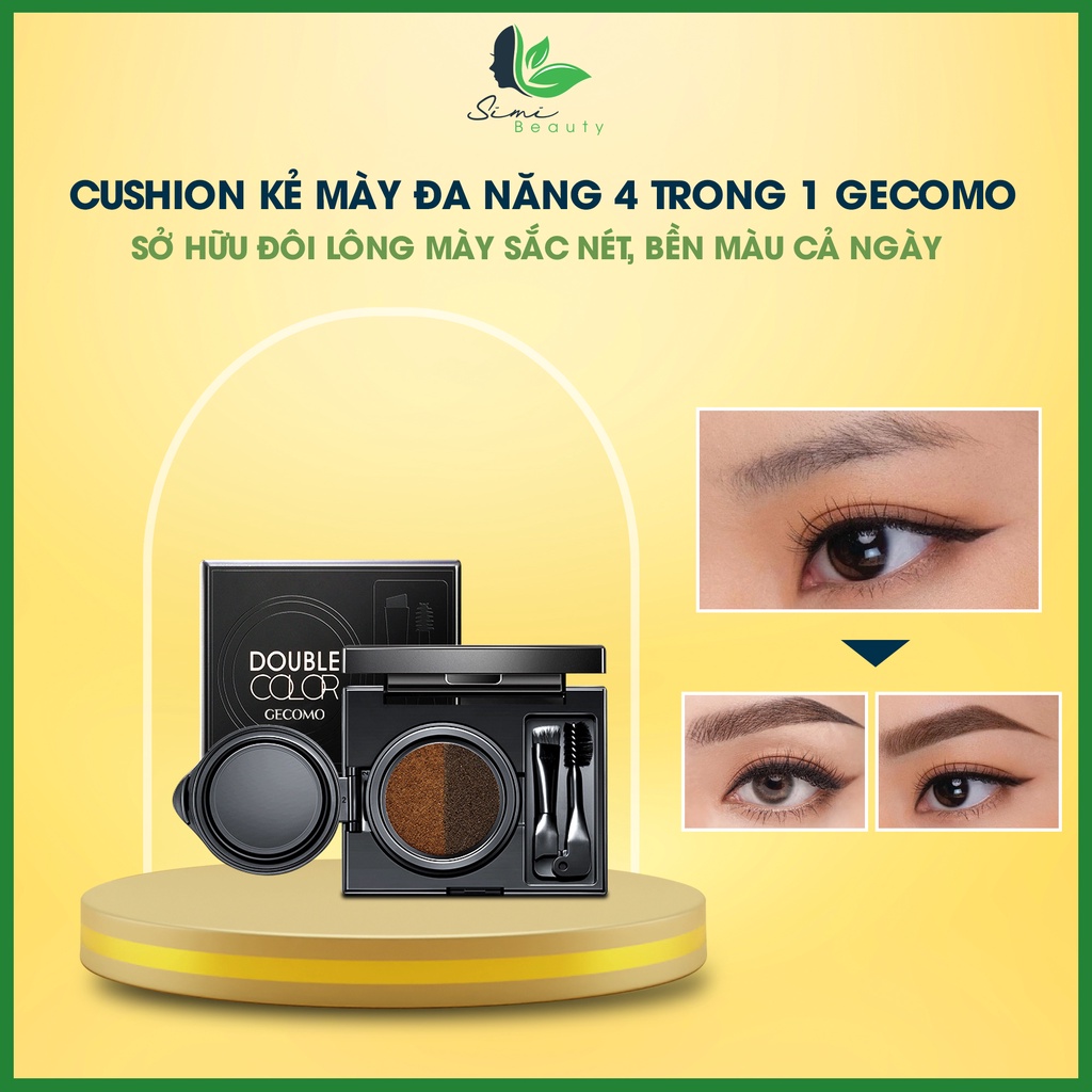 Cushion kẻ mày đa năng 4 trong 1 Gecomo, hộp kẻ mày nâu đen chống nước