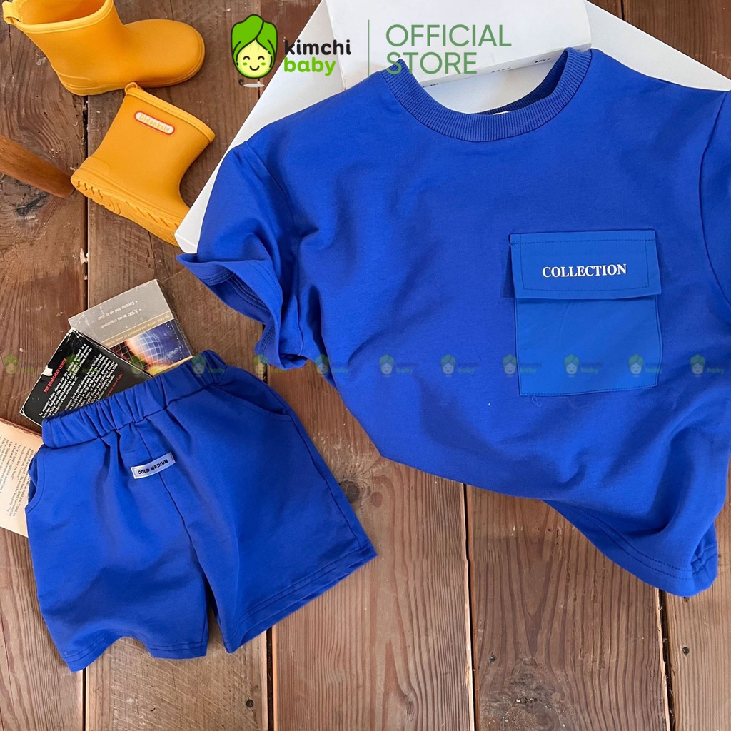 Bộ Cộc Tay Bé Trai Vải Cotton Túi Ngực Phong Cách Hàn Quốc, Bộ Quẩn Áo Cho Bé Mặc Hè CK51