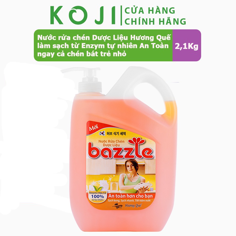 Nước rửa chén dược liệu Bazzle Hương Quế 2,1Kg công thức làm sạch từ Enzyme tự nhiên An toàn sức khỏe