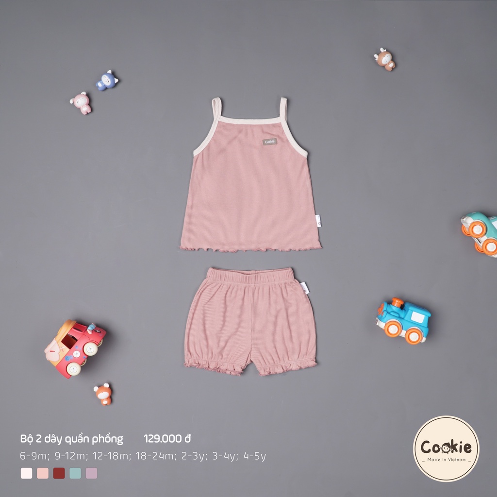 [COOKIE] Bộ quần áo trẻ em 2 dây cuốn bèo quần phồng size từ 6-9m đến 4-5y
