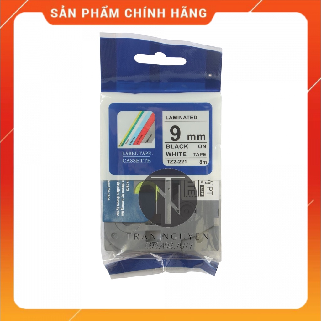 Nhãn In Brother Tz2-221 - Đen nền trắng 9mm x 8m