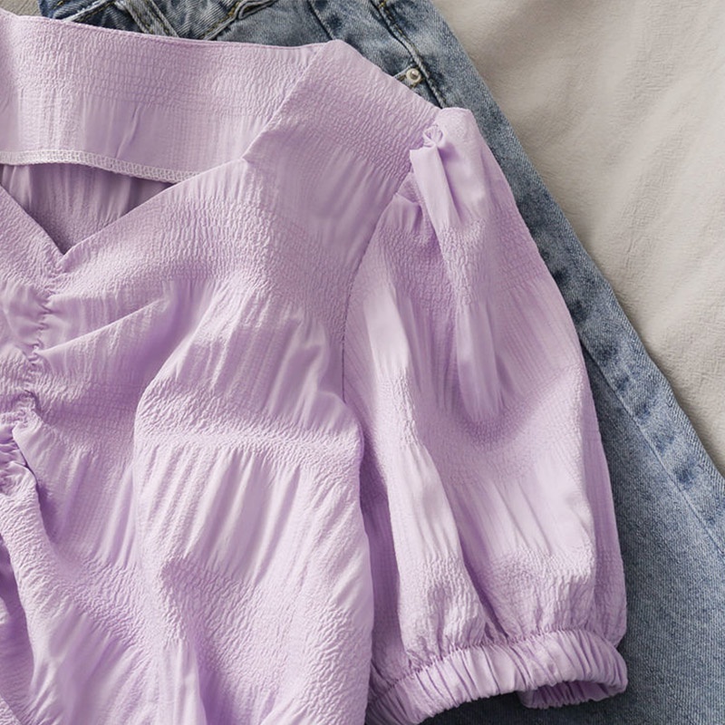 Áo Voan Tay Phồng Ngắn Thời Trang Mùa Hè Phong Cách Hàn Quốc Mới Cho Nữ