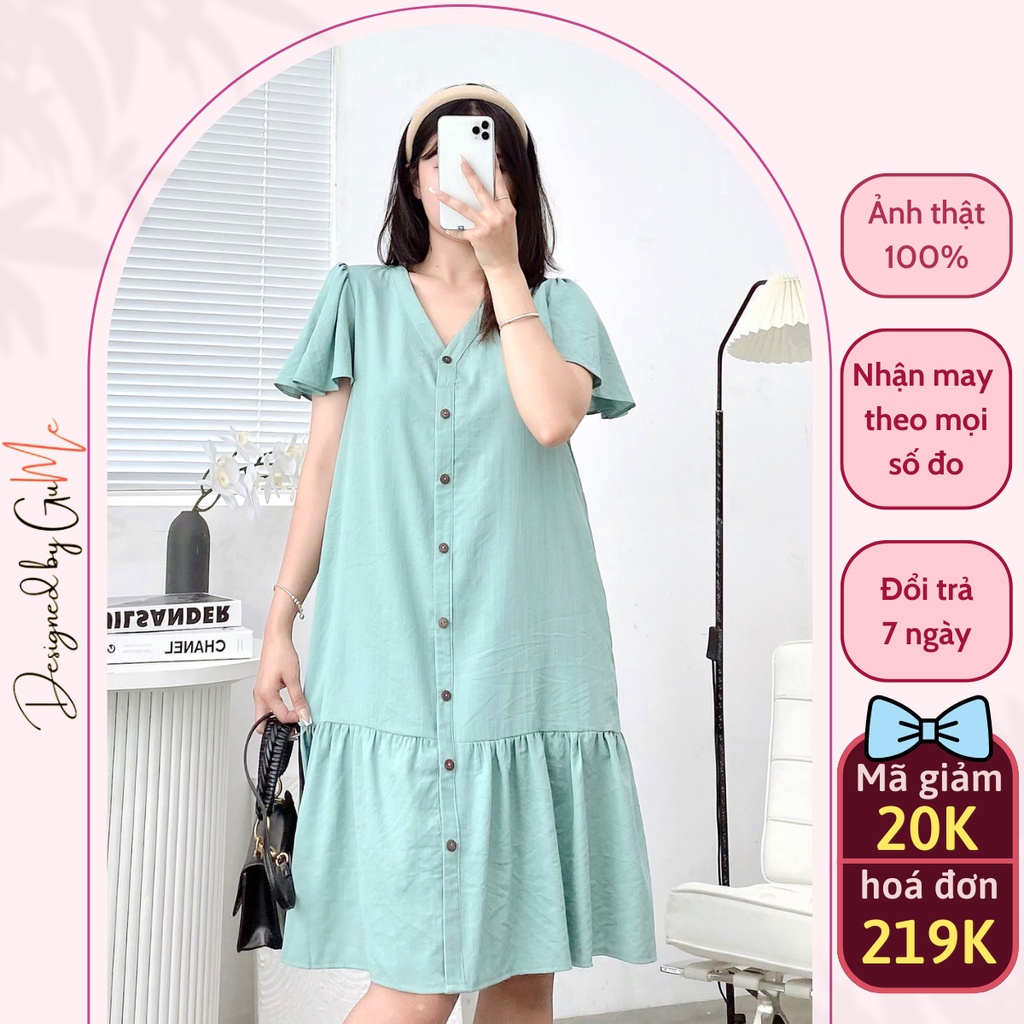 Váy bầu bigsize -Đầm bầu thiết kế GuMe VÁY ĐŨI HÀN TAY CHUÔNG ĐUÔI CÁ CỔ TIM 2 MÀU SIÊU XINH GM026