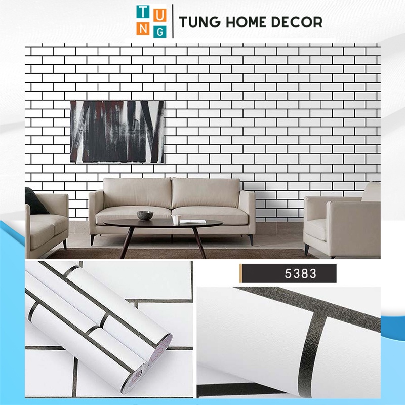 giấy dán tường giả bê tông cao cấp phòng khách hàn quốc phòng ngủ 3d TUNG HOME DECOR 5383 Màu Gạch Trắng