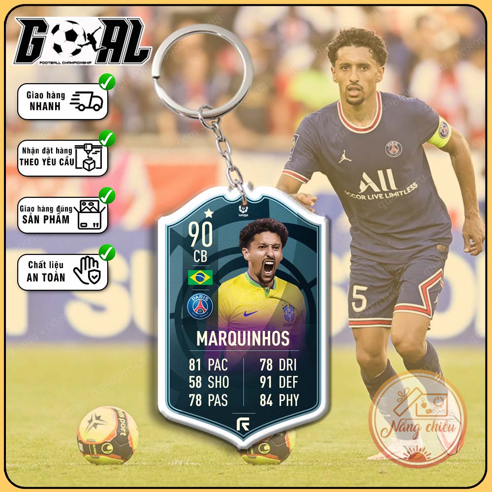 Móc khóa in hình cầu thủ Marquinhos  - CLB Paris Saint-Germain - Thẻ bóng đá icon huyền thoại [6712-6724]