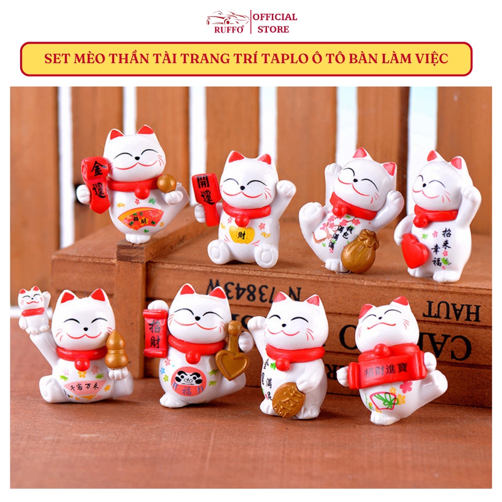 Phụ Kiện Trang Trí Taplo Xe Hơi Bàn Làm Việc Set Mèo Thần Tài Siêu Cute - Đồ Decor Ô Tô Phòng Ngủ Bàn Học Ruffo Giá Rẻ