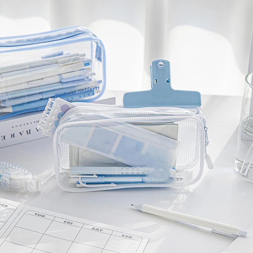 Túi Đựng Bút Chì Màu Trơn Trong Suốt Sức Chứa Lớn Chống Thấm Nước Phong Cách Hàn Quốc