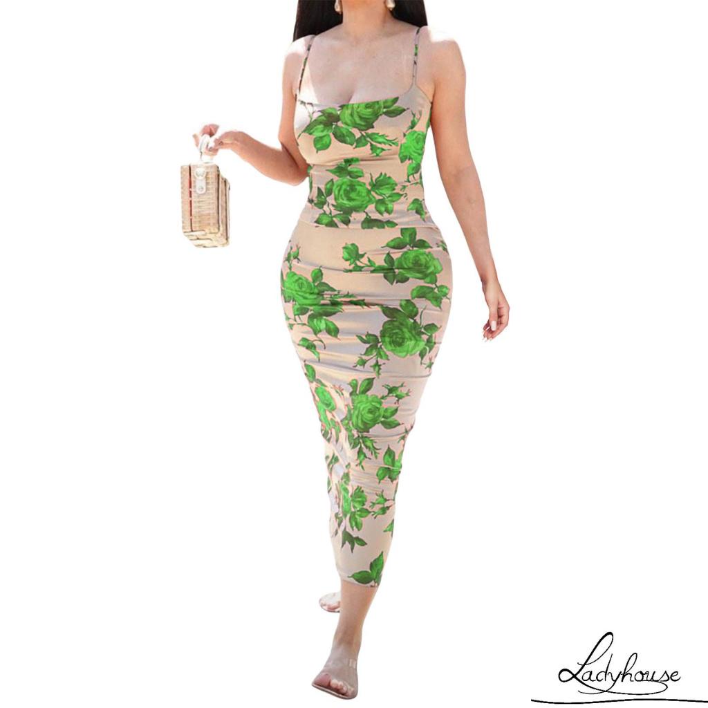 Ldd-đầm Hai Dây Mảnh Mùa Hè S / M / L Không Tay In Họa Tiết Hoa Cho Nữ