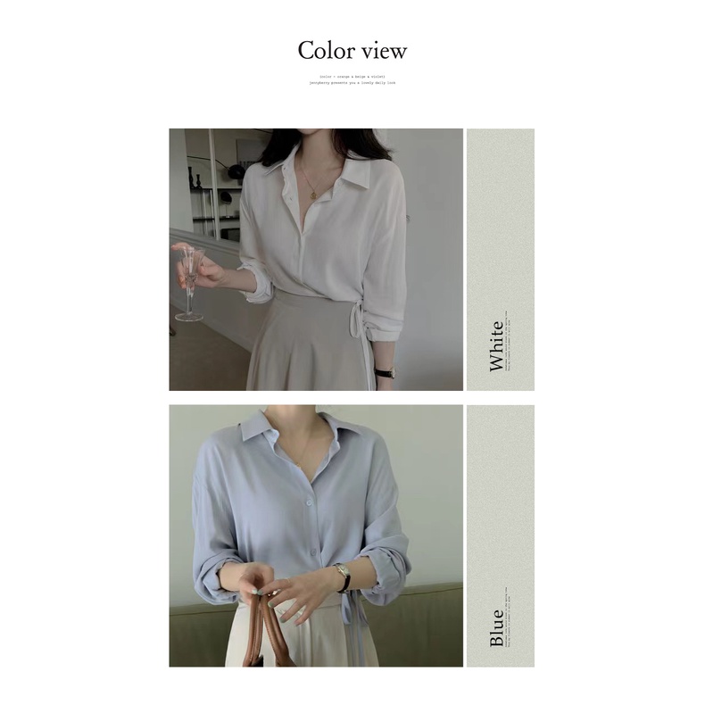 Áo Sơ Mi Tay Dài Màu Sắc Đơn Giản Phong Cách Hàn Quốc