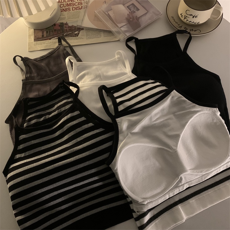 Xiaozhainv Áo Croptop Dệt Kim Kẻ Sọc 3 Màu Sắc Lựa Chọn Phong Cách Hàn Quốc Cho Nữ | BigBuy360 - bigbuy360.vn