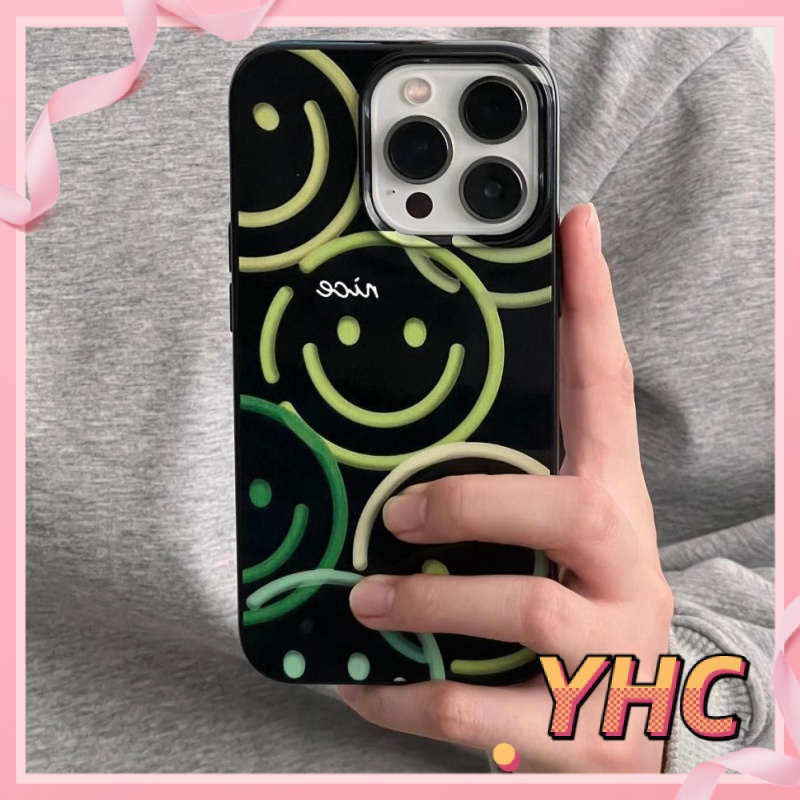 Ốp lưng phone Khuôn mặt mỉm cười màu xanh lá cây màu đen cao cấp iPhone 6 / 6S / 6splus / se / 7 / 7plus / 8 / 8plus / X / xs / xsmax / 11 / 12 / 13 / 14-506