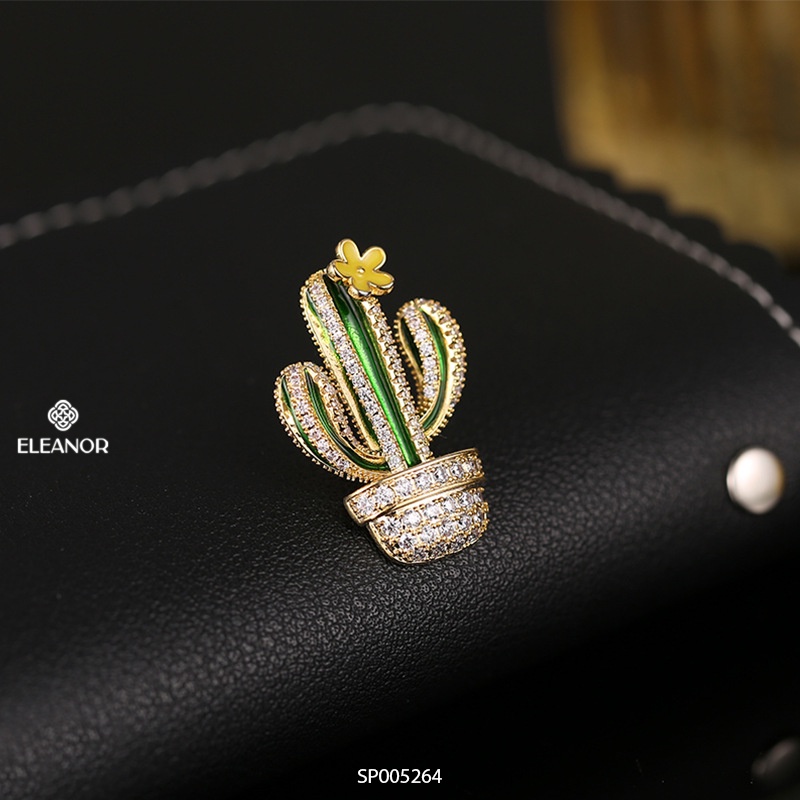 Ghim cài áo Eleanor Accessories hình xương rồng đính đá phụ kiện trang sức độc đáo 5264