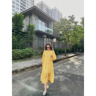 ĐẦM LỤA VÀNG HOA 2 LỚP