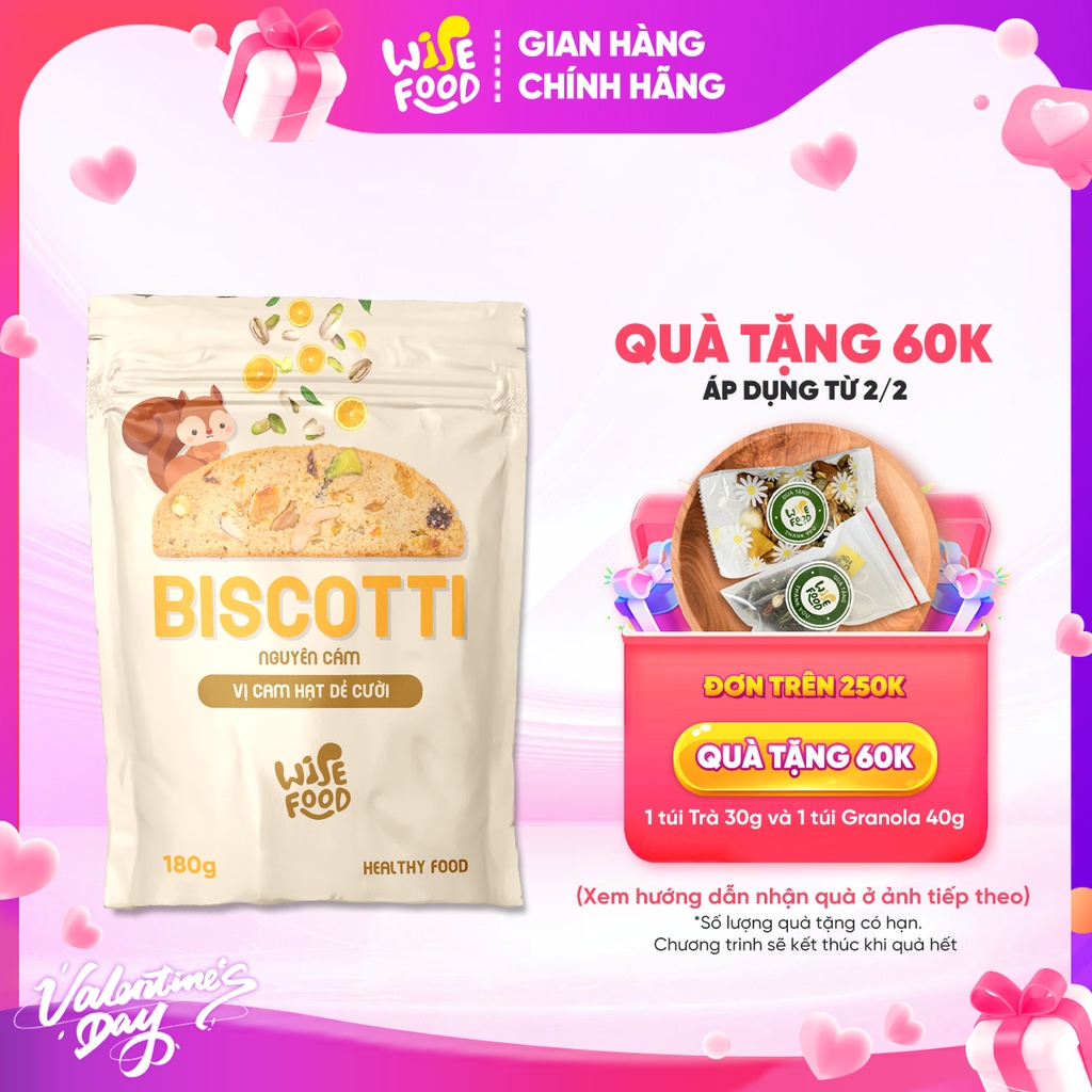 Biscotti Nguyên Cám Vị Cam Hạt Dẻ Cười WISE FOOD 180g