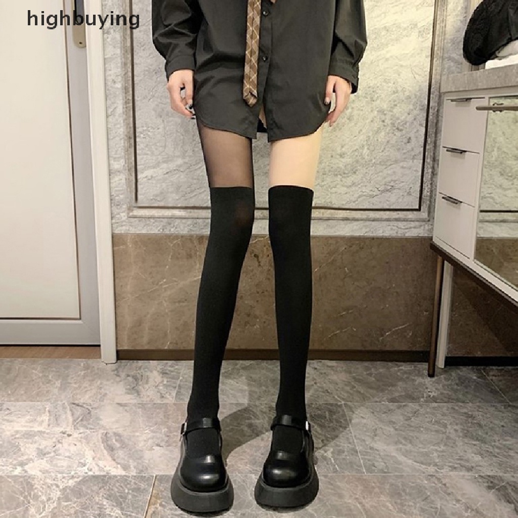Quần Tất Lụa Màu Đen Phối Màu Thời Trang Nhật Bản Cho Nữ
