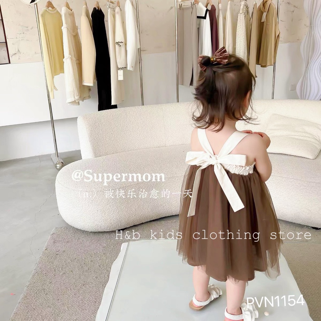 Váy voan lưới nâu bé gái