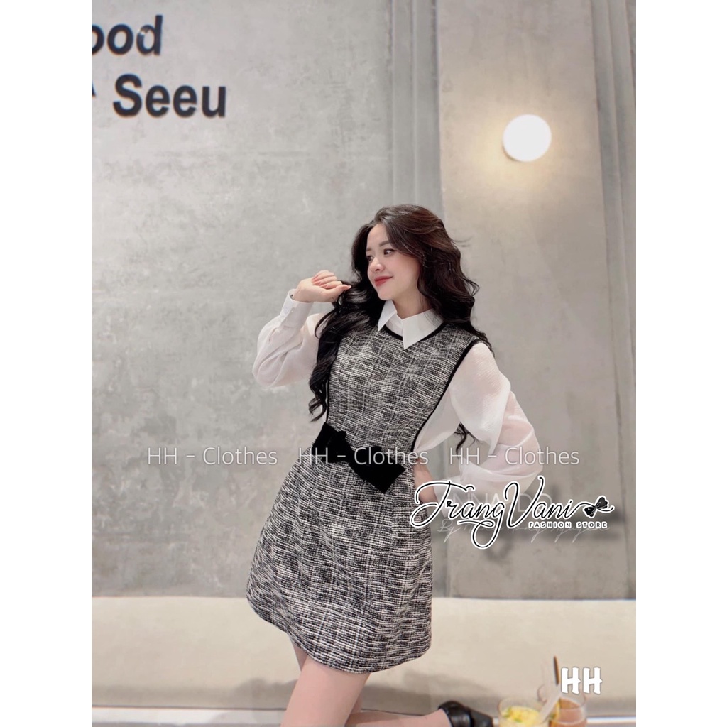 Set Sơmi Phối Yếm Dạ Muối Tiêu - S21054